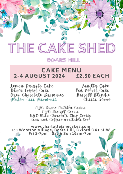 Cake Shed Boars Hill Menu 2-4 August