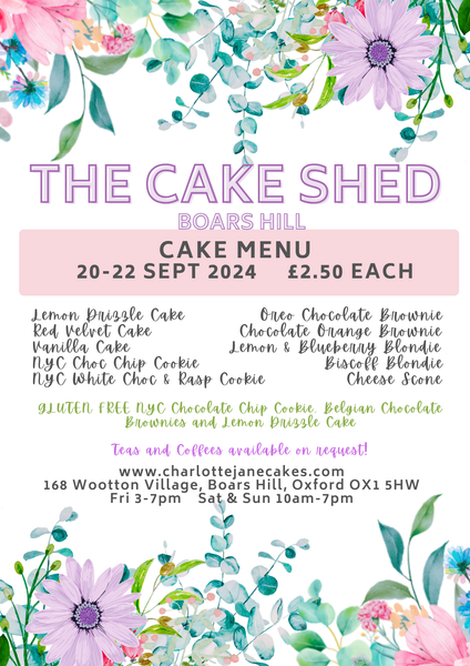 Cake Shed, Boars Hill - Menu - weekend 20-22 September 2024