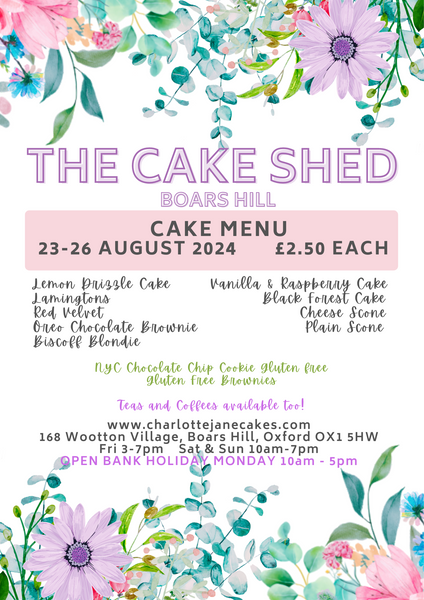 Cake Shed Boars Hill Menu August Bank Holiday Weekend