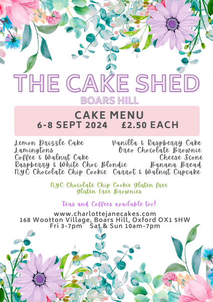 Cake Shed Boars Hill Menu - 6-8 September 2024